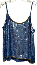 JUDITH ANN CREATIONS Vintage Blue Sequin Gold Seed Tank & Skirt, 2pc