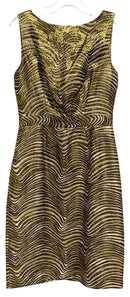 TORY BURCH Brown/Metallic Gold "Elsbeth" Silk Zebra Stripe Sheath Dress