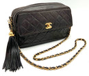 CHANEL Vintage Brown Lambskin Turnlock Flap Chain Strap Tassel Crossbody Bag