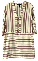 BCBG MAXAZRIA Red/Cream/Black Stripe Lace-Up 3/4 Sleeve Dress