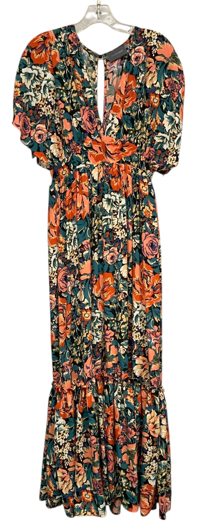 HUDSON GRAY Multi Floral V Neck Ruched Slv Maxi Dress