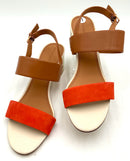 TORY BURCH Cognac Leather Red Suede Bone Patent Samba Block Heel Gigi Sandals 11