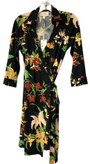 FLORA BEA Black/Green/Yellow/Red Floral Wrap Dress