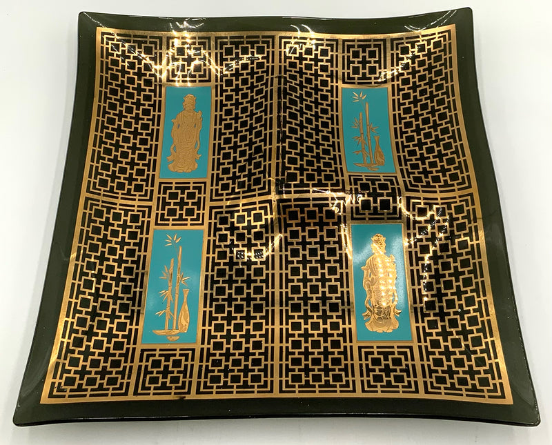 MCM Glass Platter with Asian Motif