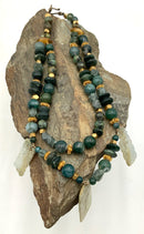Sterling, Goldtone Metal, Jade & Serpentine Necklace