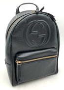 GUCCI Black Grained Leather GG Embossed Soho Chain Strap Backpack