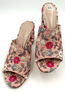 STUART WEITZMAN Pink Rose BlossomFloral Embroidered H/H Mules 6.5