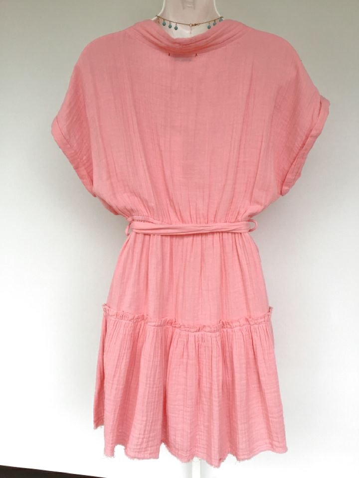 STARK Coral Cotton Gauze S/S Belted Dress