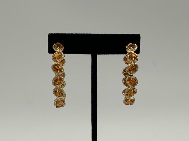 Gold Over Sterling, Madeira Citrine & Yellow Diamond Hoop Earrings