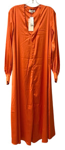 HOUSE OF CB Dark Orange Satin Deep V Louisette L/S Maxi Dress