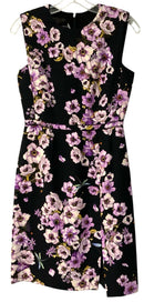 GIAMBATTISTA VALLI Black/White/Lavender Floral & Dragon Fly Silk S/L Dress