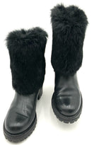 TORY BURCH Black Leather Rabbit Fur Cuff Joni Boots 6