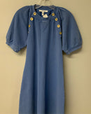 DEREK LAM Blue w/Goldtone Buttons Puff Sleeve "Karlie" Dress