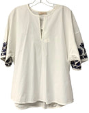 TORY BURCH White w/Navy & Gold Sutache Detail "Amy" Top