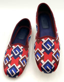 GUCCI Red Blue Maroon G Geometric Satin Grosgrain Trim Slip Ons 37