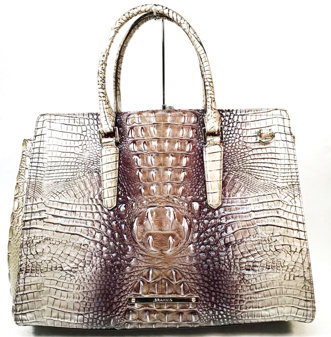 BRAHMIN Espresso Ombre Melbourne Embossed Lea Finley Carryall Bag AS IS