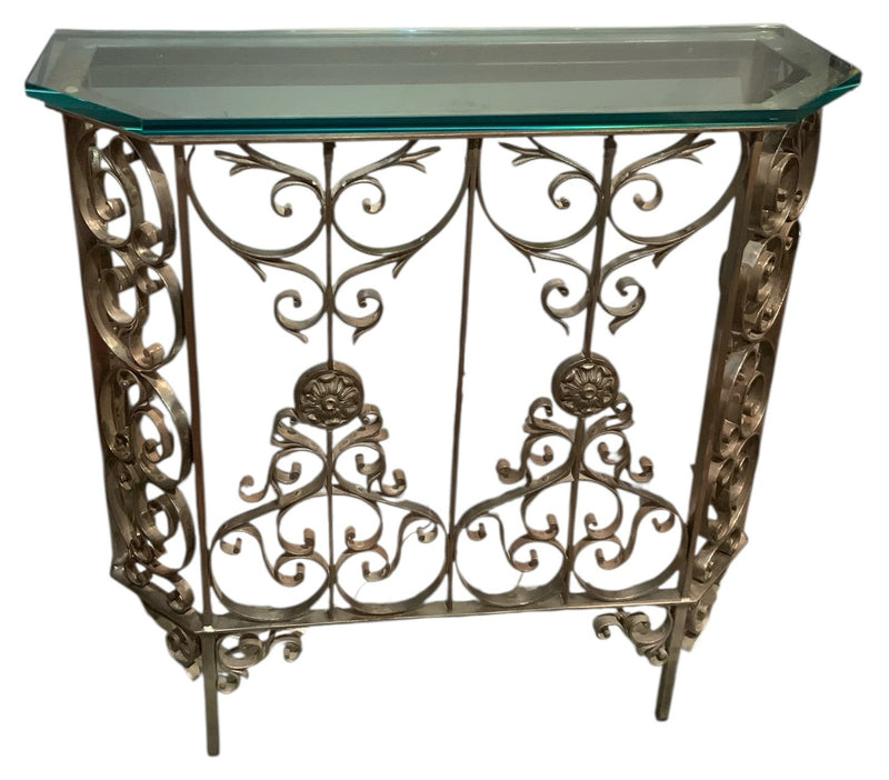 Forged Metal Foyer Table with Glass Top