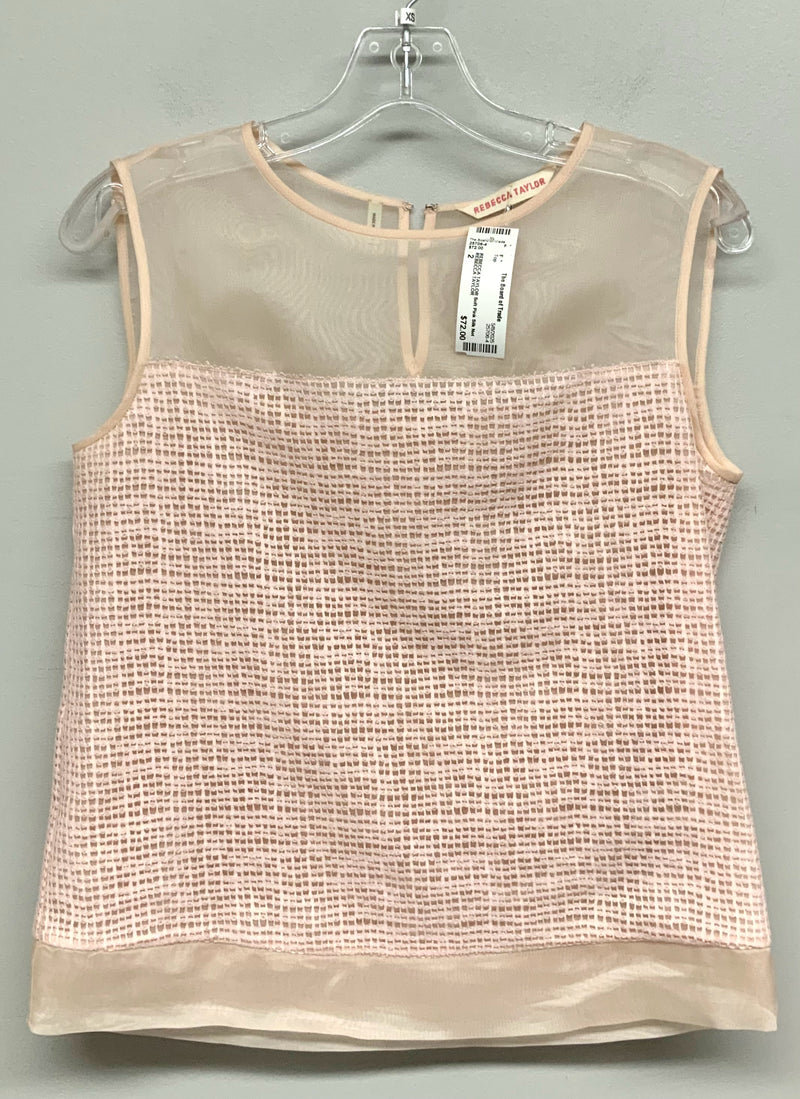 REBECCA TAYLOR Soft Pink Silk Net Lace S/L Top
