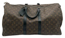 LOUIS VUITTON Monogram Black Leather Trim Macassar Keepall 55 Duffle Bag