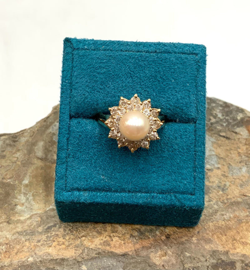 14kt Gold, Diamond & Akoya Saltwater Cultured Pearl Ring