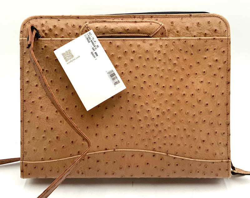 SCULLY Light Brown Ostrich Embossed Leather 3 Ring Binder Top Handle Bag