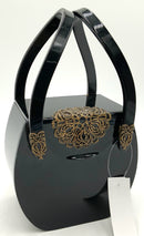 WILARDY Vintage Black Lucite Brasstone Top Handle Bag AS IS