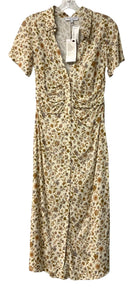 TAYLOR TILMAN Cream/Brown/Green Floral Ruched S/S Dress