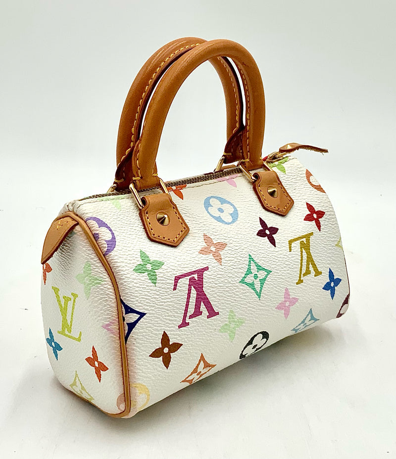 LOUIS VUITTON Vintage White Multicolor Murakami Mini HL Nano Speedy Ba