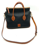 Dooney & Bourke Black Pebbled Leather Tan Trim Satchel