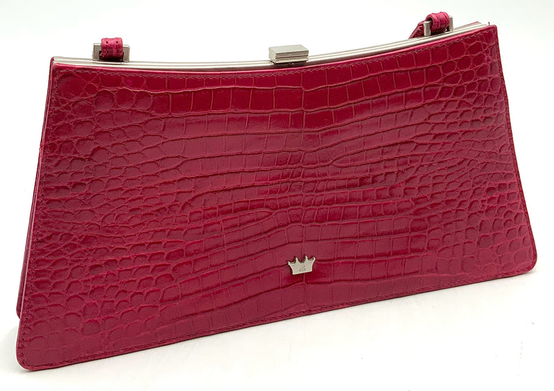 ELAINE TURNER Fuchsia Embossed Leather Top Handle Frame Bag