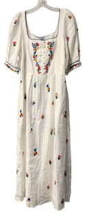 PINK CITY PRINTS White Linen Floral Embroidered Alpine Meadow Sierra Maxi Dress
