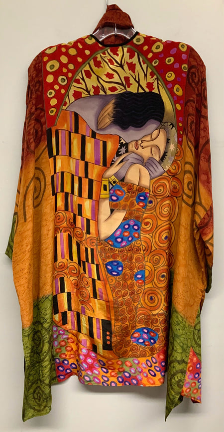 DILEMMA DUN SHROF Multi Colored Silk w/ Woman Embraced Kimono