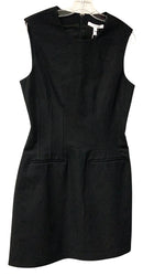 DEREK LAM Black Stretch Knit w/Front Slit Pockets S/L Dress