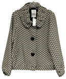 TIBI Black /Off-White Chevron Stripe Pleated Collar L/S B/D Jacket