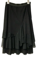 DEREK LAM Black w/Layered Pleated Mesh Tiers Elastic Waist Skirt