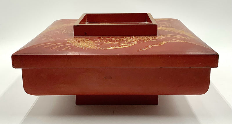 Asian Square Red Lacquer Lidded Box