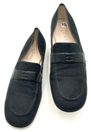 CHANEL Vintage Black Fabric Leather CC Logo Loafers 37.5