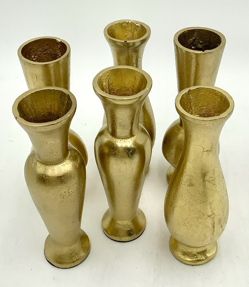 Set/6 Mini Gold Tone Metal Bud Vases