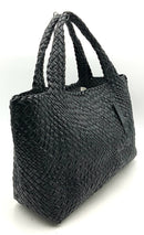 FALOR Black Woven Leather E/W Bag