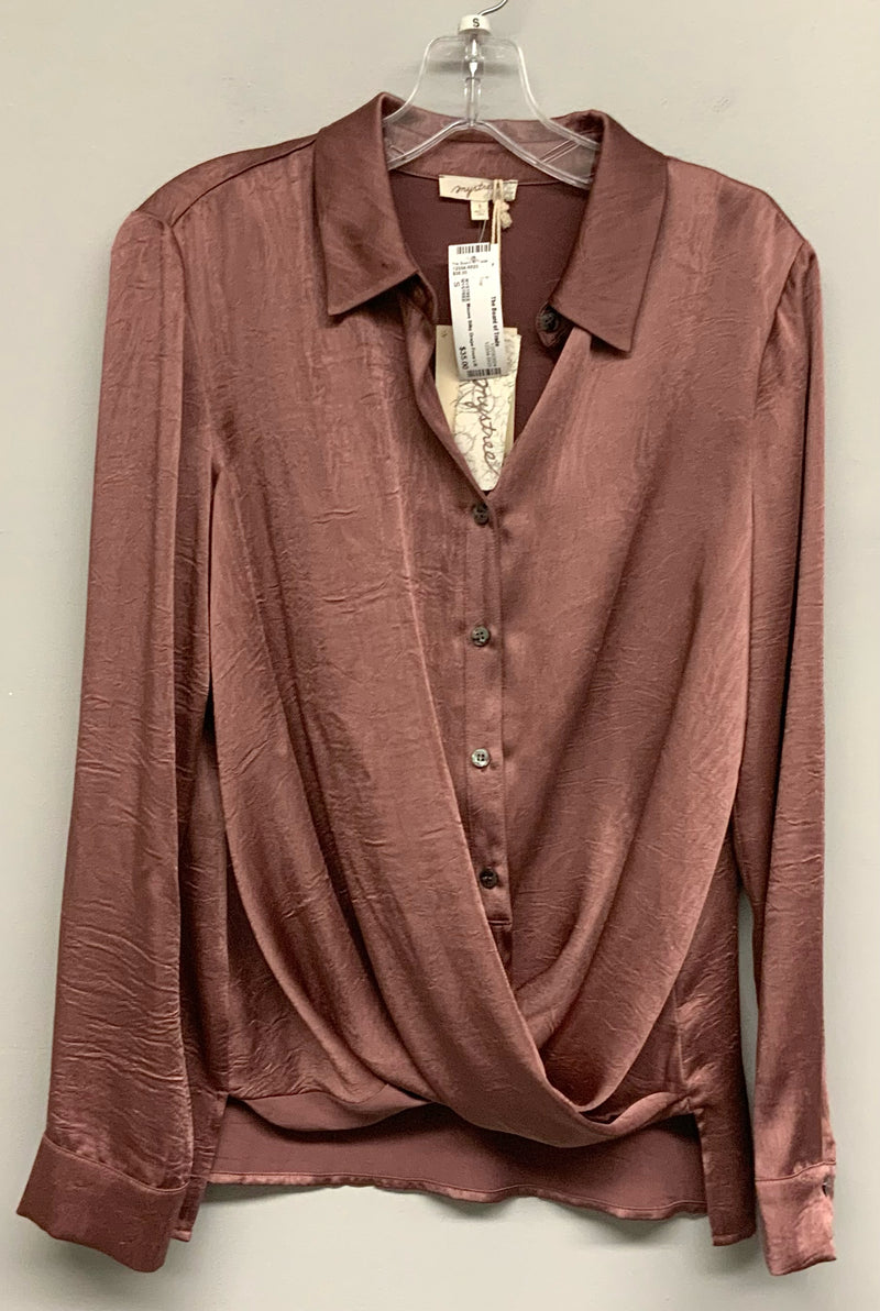 MYSTREE Mauve Silky Drape Front L/S B/D Top