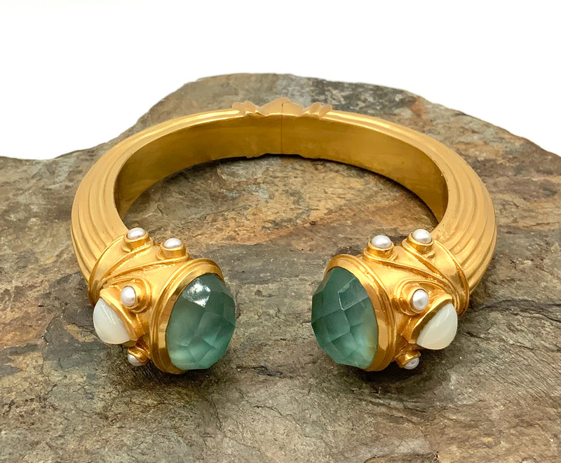 Julie Vos Gold Plated Simulated Aqua Marine & Pearl Bracelet