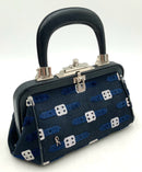 ROBERTA DI CAMERINO Navy Fabric Leather Trim Blue White Velvet Accent Bag