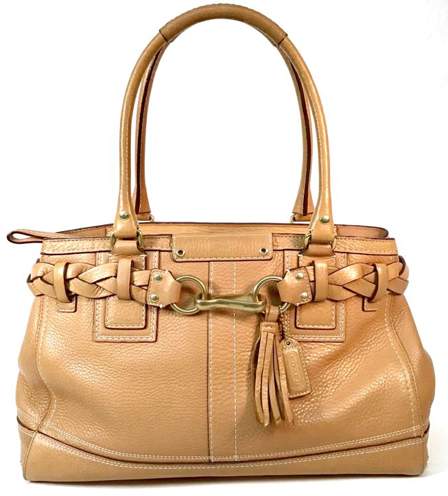 COACH Vintage Tan Pebbled Leather Hamptons Carryall Satchel