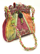 MARY FRANCES Vintage Pink Orange Yellow Satin Purple Green Beaded  Frame Bag