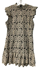 AQUA Black w/Cream Lace Overlay Flutter Sleeve Ruffle Hem Dress