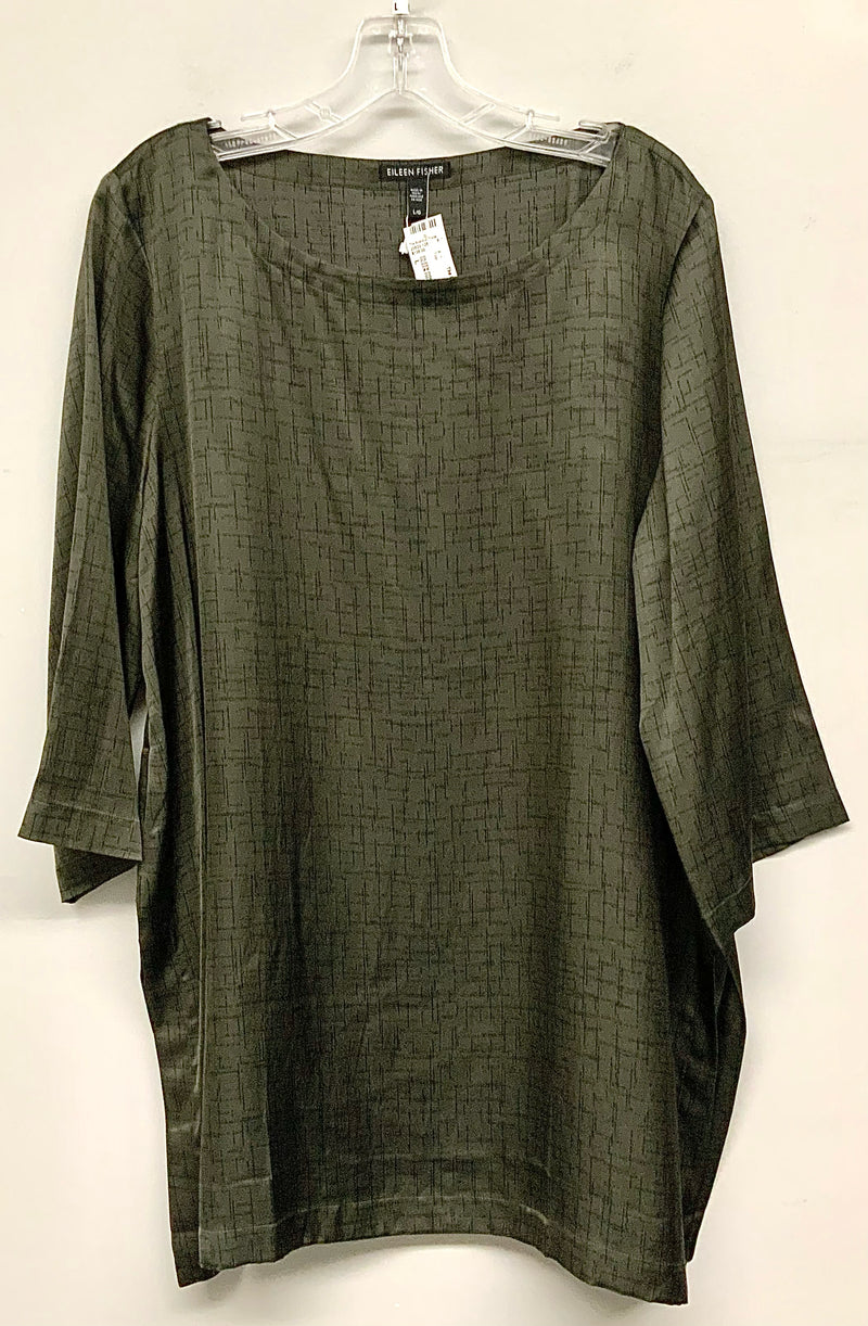 EILEEN FISHER Pine/Black Bateau Neck L/S Silk Blend Tunic