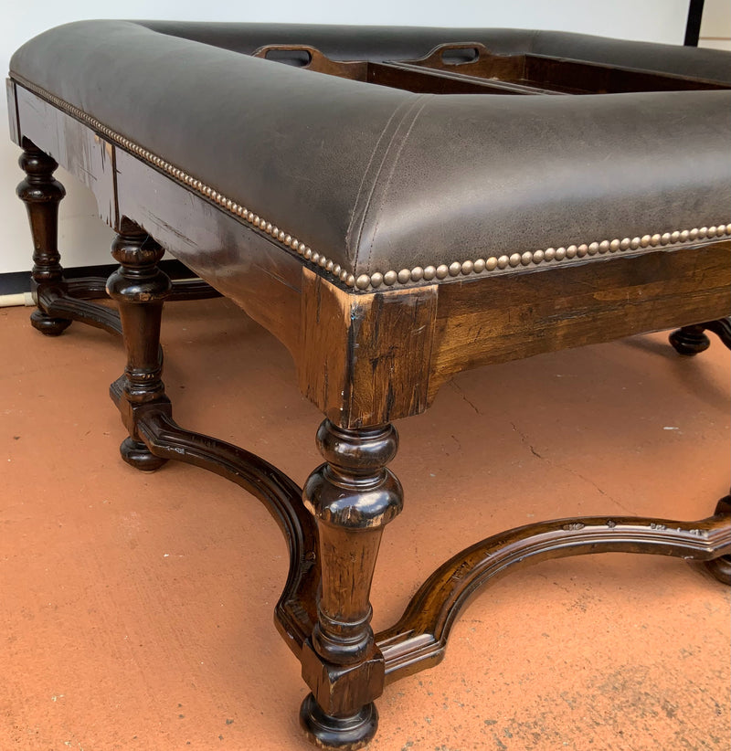 Extra Large Leather Tray Table with Wood Base