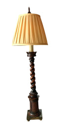 Brown Barley Twist Lamp With Pleated Shade