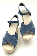 CHOCOLAT BLU Denim Frayed Edge Espadrille Wedge Sandals 8.5
