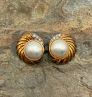 14kt Gold, 18kt Gold Electroplate, Diamond & Mabe Pearl Earrings